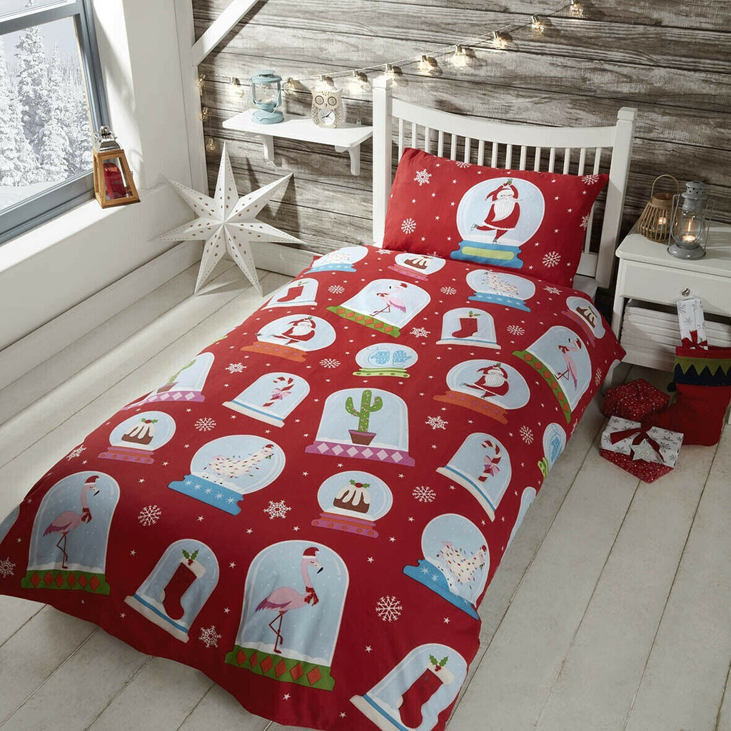 CHRISTMAS Duvet Cover Set - Toddler Bed Size - SNOW GLOBES - SANTA - PRESENTS