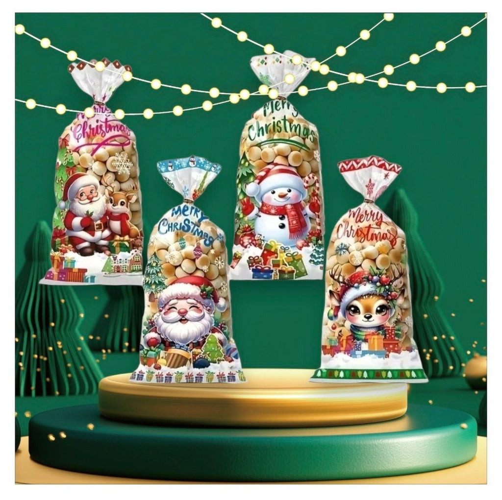 25X Christmas Santa Party Favour Cellophane Candy Biscuit Bag Sweets Treat Goody