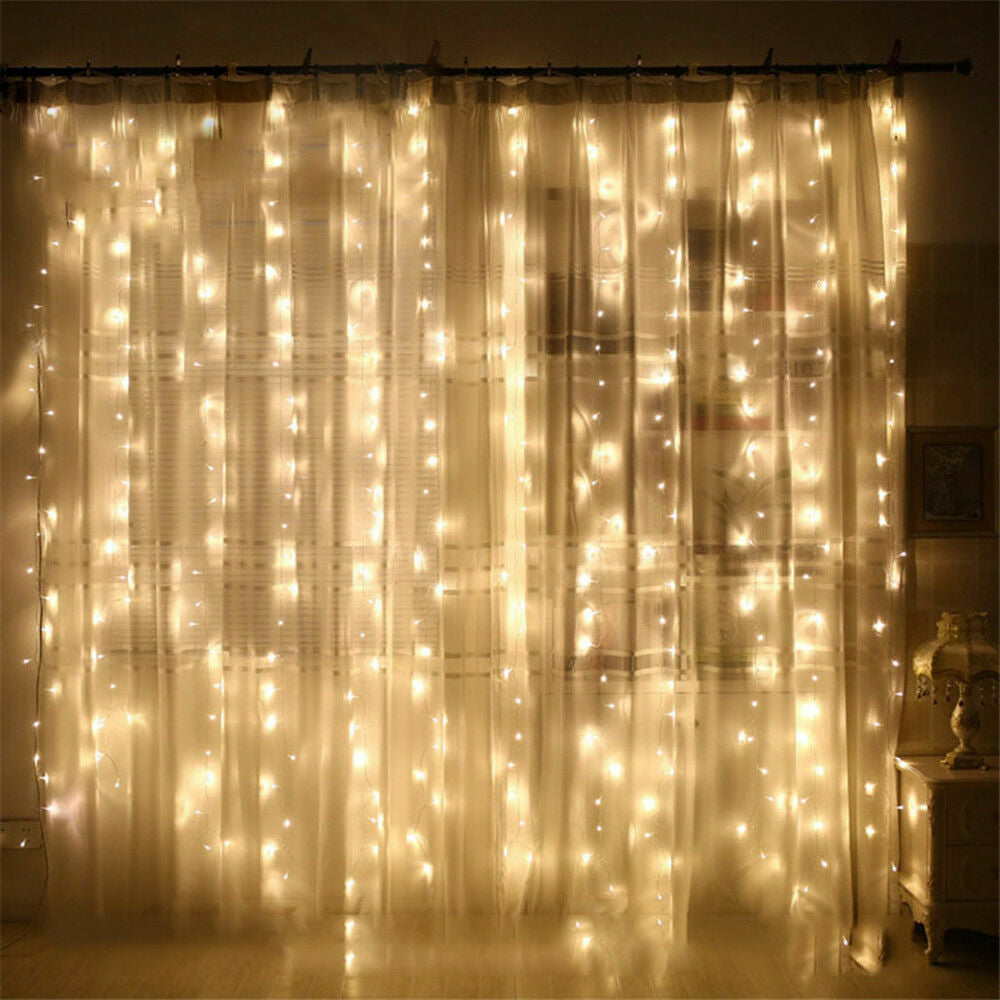 Christmas Curtain Lights Fairy Waterproof Indoor/Outdoor Wedding Plastic Cable