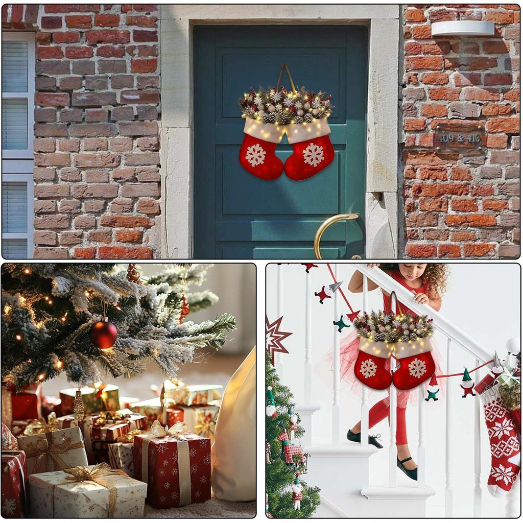 Christmas Wreath Indoor Christmas Mitten Wreath with LED Lights