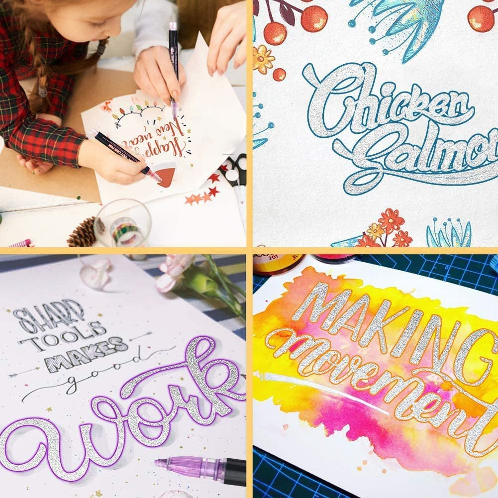 Stocking Fillers, Gifts for Teenage Girls, 12 Glitter Pens Outline Marker Pens, Stocking Fillers Kids, Arts and Crafts for Kids, Art Supplies Colouring Pens, Gifts for 4-12 Year Old Girls