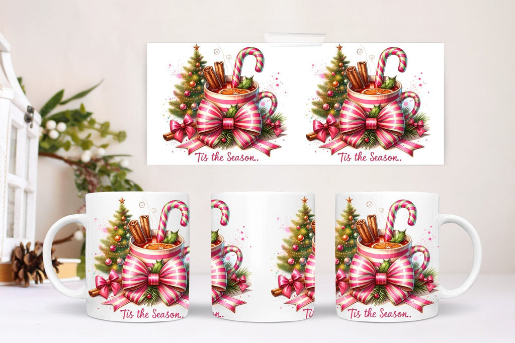 Retro Christmas Tis the Season Mug Gift 11 Oz Ceramic Hot Chocolate Coffee Tea