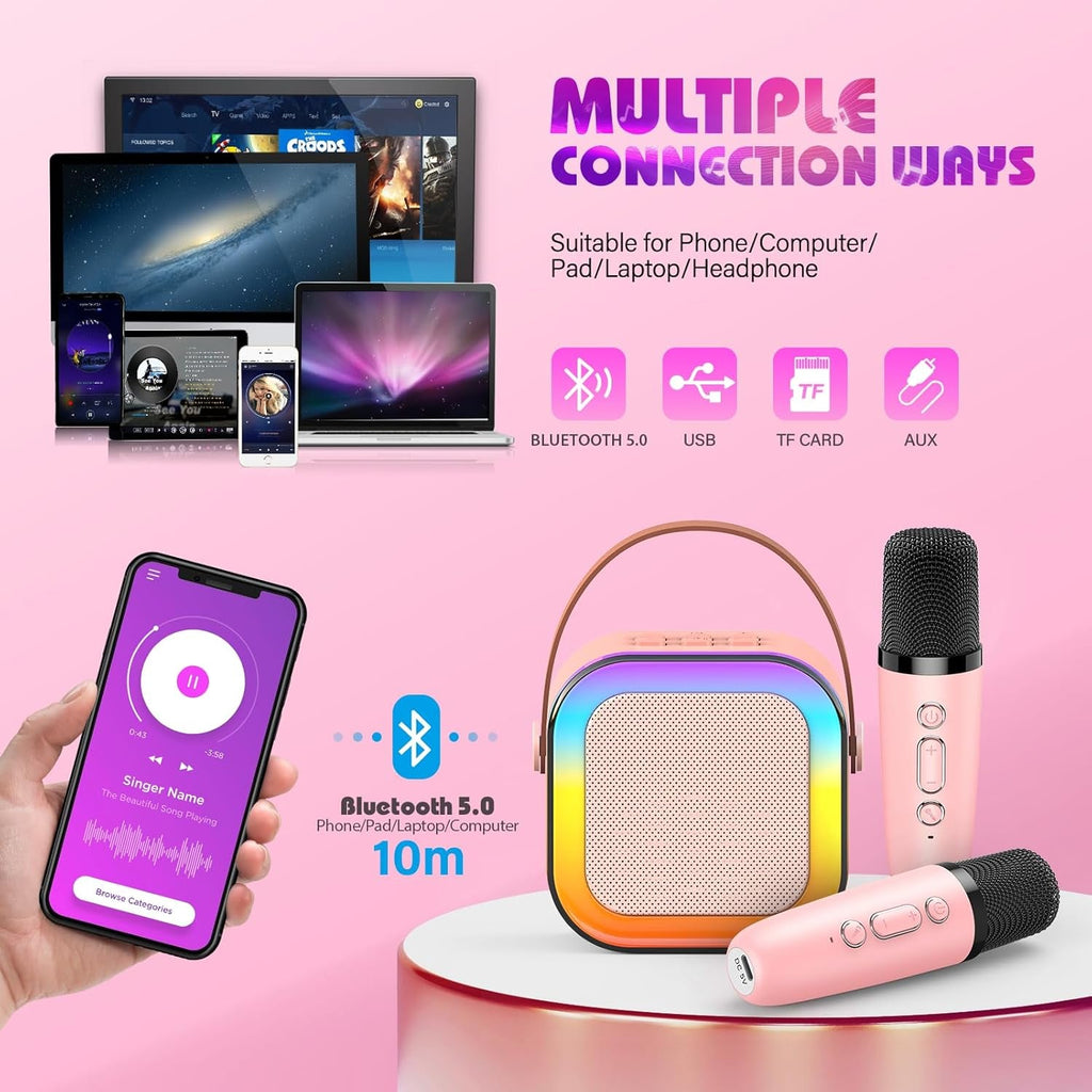 Karaoke Machine 2 Microphones, Birthday Gifts for Girls Toys Age 3-15 Year Old Girls Gifts Kids Microphone Toys for 3-12 Year Old Girls Birthday Early Teenage Girls Gifts
