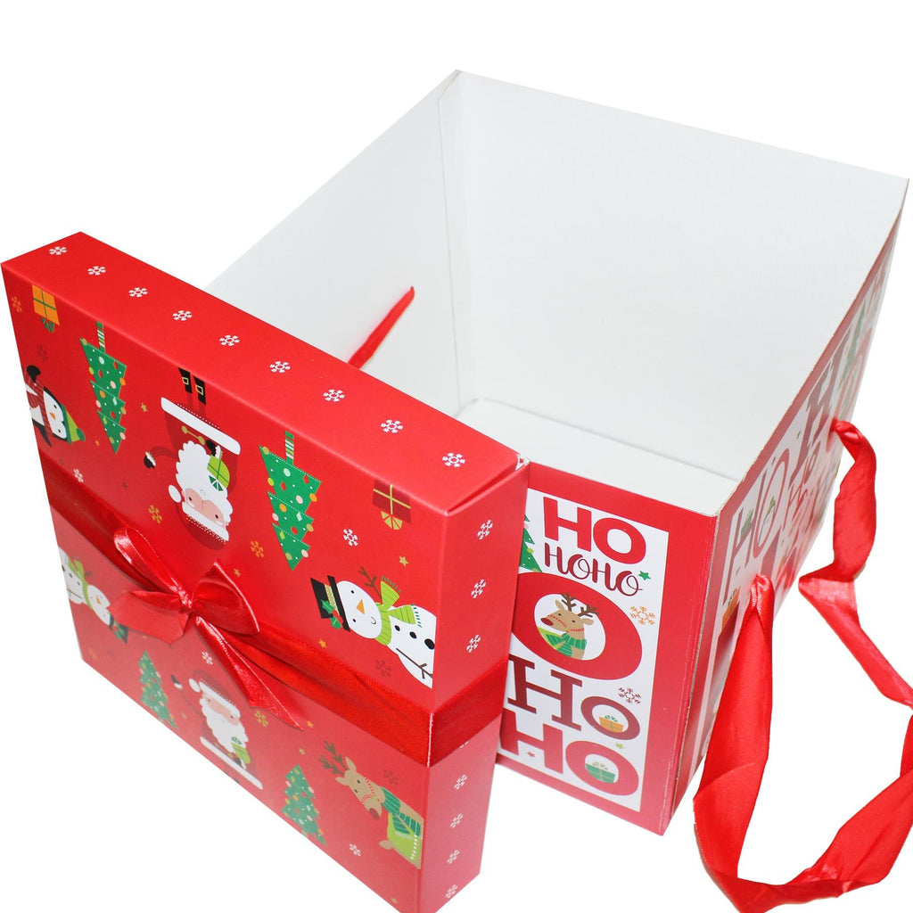 Christmas Eve Gift Box with Ribbon Bow 'Flat Pack' 28Cm X 27.5Cm - Choose Design