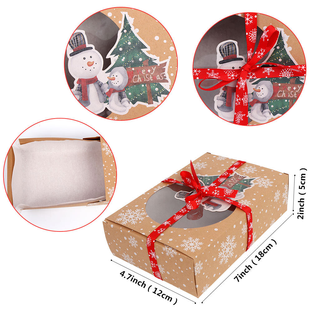 12PC Christmas Cookie Gift Box Kraft Paper Candy Gift Boxes Xmas Party Packaging