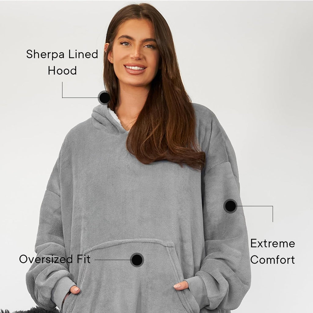 Hoodie Blanket, Mothers Day Gifts Ultra Soft Sherpa Fleece Warm Comfy Cosy Oversized Wearable Giant Sweatshirt Throw for Women Girls Adults Men Boys Kids Big Pocket - One Size