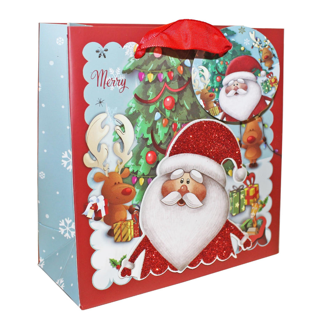 2 Pack 3D Christmas Gift Bags 16Cm X 16Cm Glittery - Choose Design