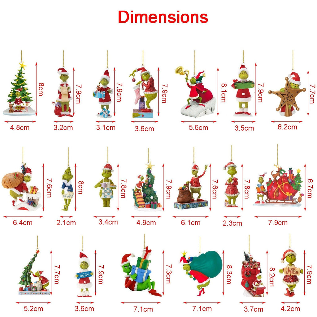 2D Flat Merry Christmas Grinch Ornament Xmas Tree Hanging Figure Decor Pendants