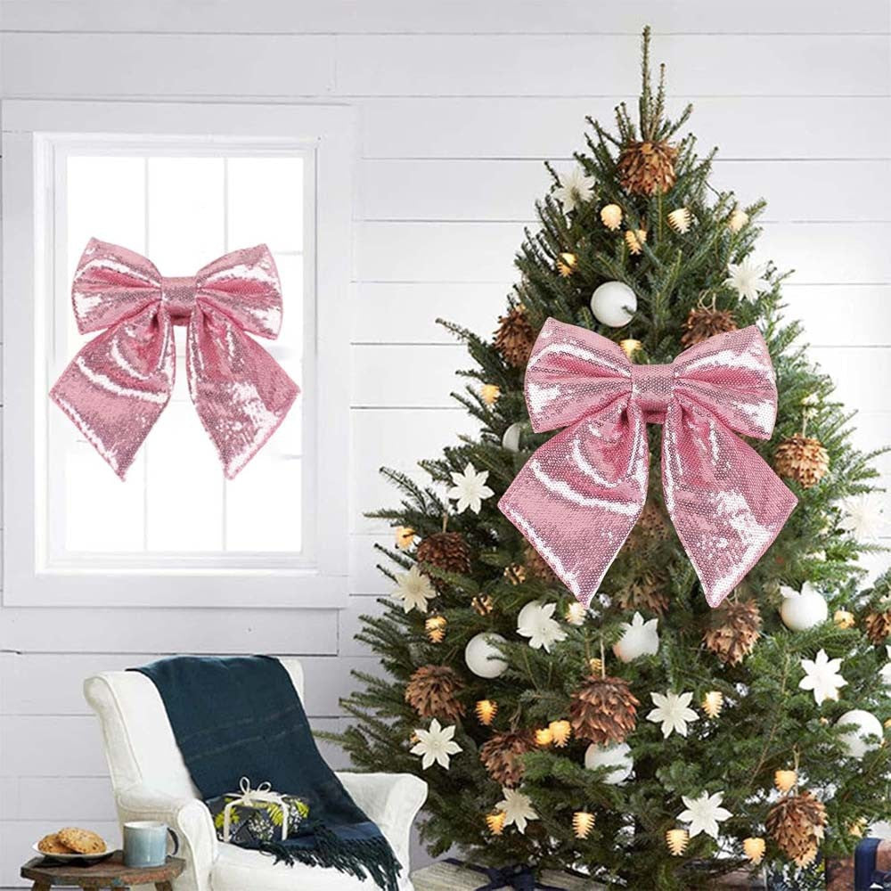 Large Glitter Christmas Bow Elegant Bowknot Ornaments Christmas Tree Decorations