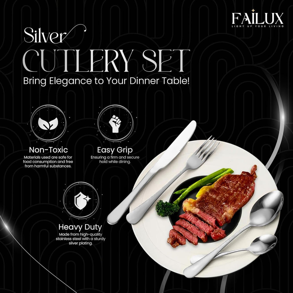 36-Piece Silver Cutlery Set,Stainless Steel Cutlery Set for 9 People–Elegant Cutlery Sets with Knives - Forks Set, Dinner and Tea Spoons Sets-Ideal for Home,Party and Restaurant