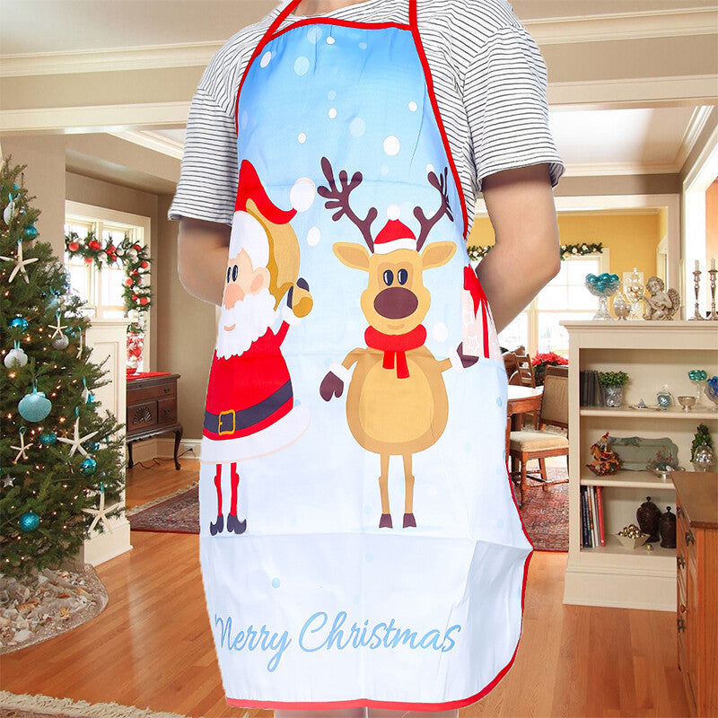 Women Men Christmas Print Apron Kitchen Restaurant Cooking Work Bib Apron Party