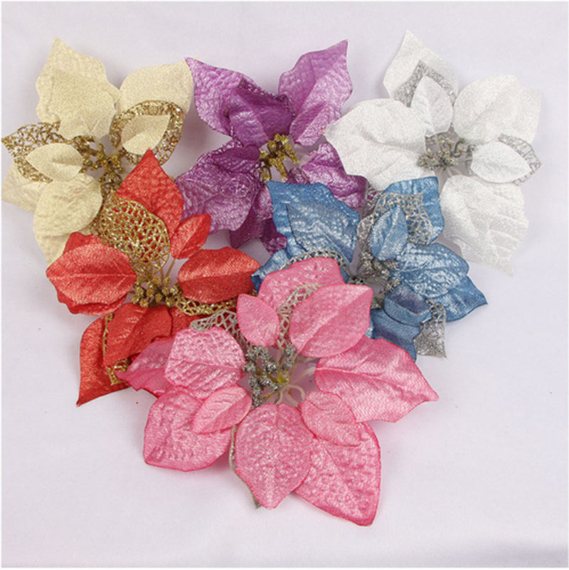 12 Pcs Christmas Large Poinsettia Glitter Flower Tree Hanging Party Xmas Decor