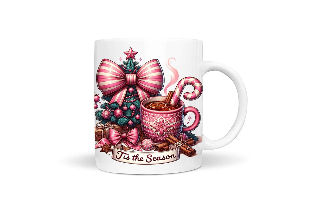 Retro Christmas Tis the Season Mug Gift 11 Oz Ceramic Hot Chocolate Coffee Tea