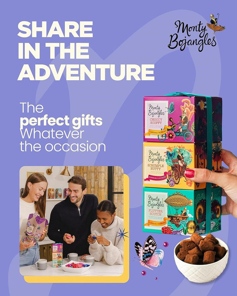 Cocoa Dusted Truffles Gift Tower (3 X 100G Pack)- 3 Luxury Chocolate Truffle Boxes - Choccy Scoffy, Scrumple Nutty & Flutter Scotch- the Perfect Chocolate Gift Box Selection