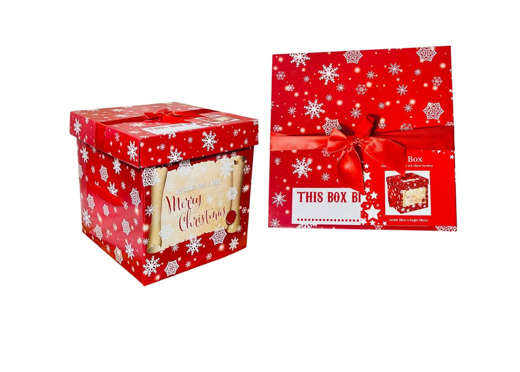 Christmas Eve DIY Large Gift Box with Lid & Bow, Cute XMAS Prints Flat Packed