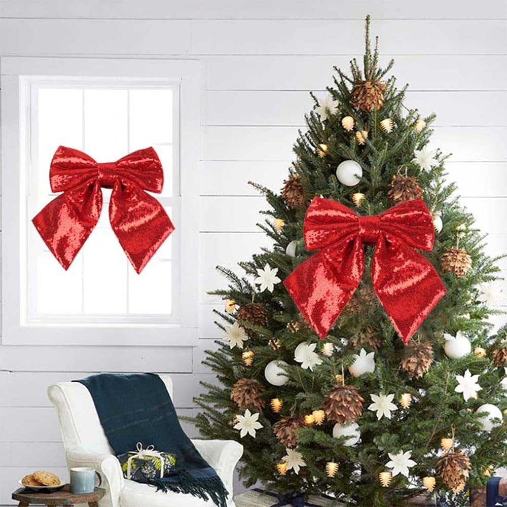 Large Glitter Christmas Bow Elegant Bowknot Ornaments Christmas Tree Decorations