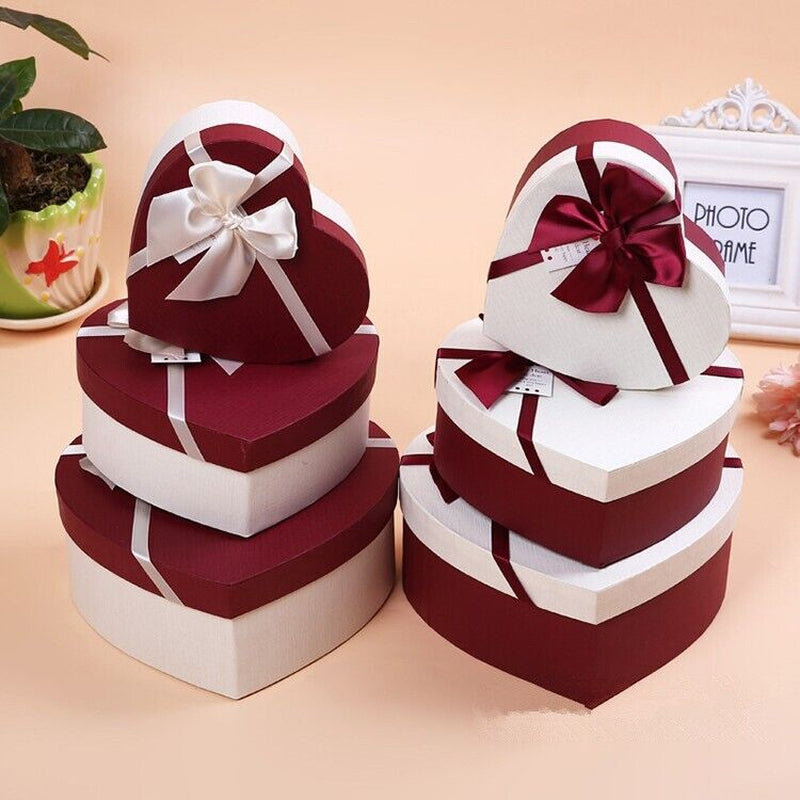 3Pcs Heart Shape Gift Box Packaging Bows Knot Storage Wrapping Christmas