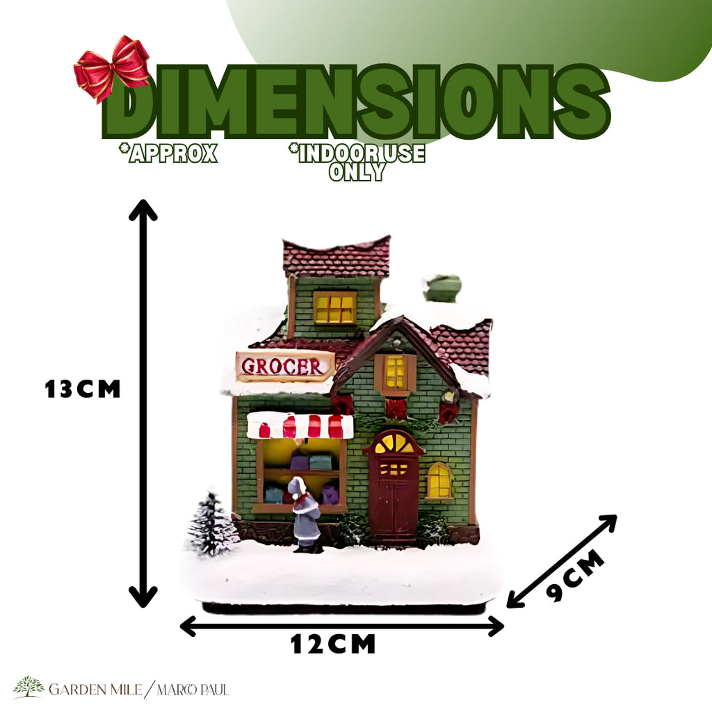 Christmas Village Scene Decoration Ornament LED Grocer Light up Xmas Home Decor