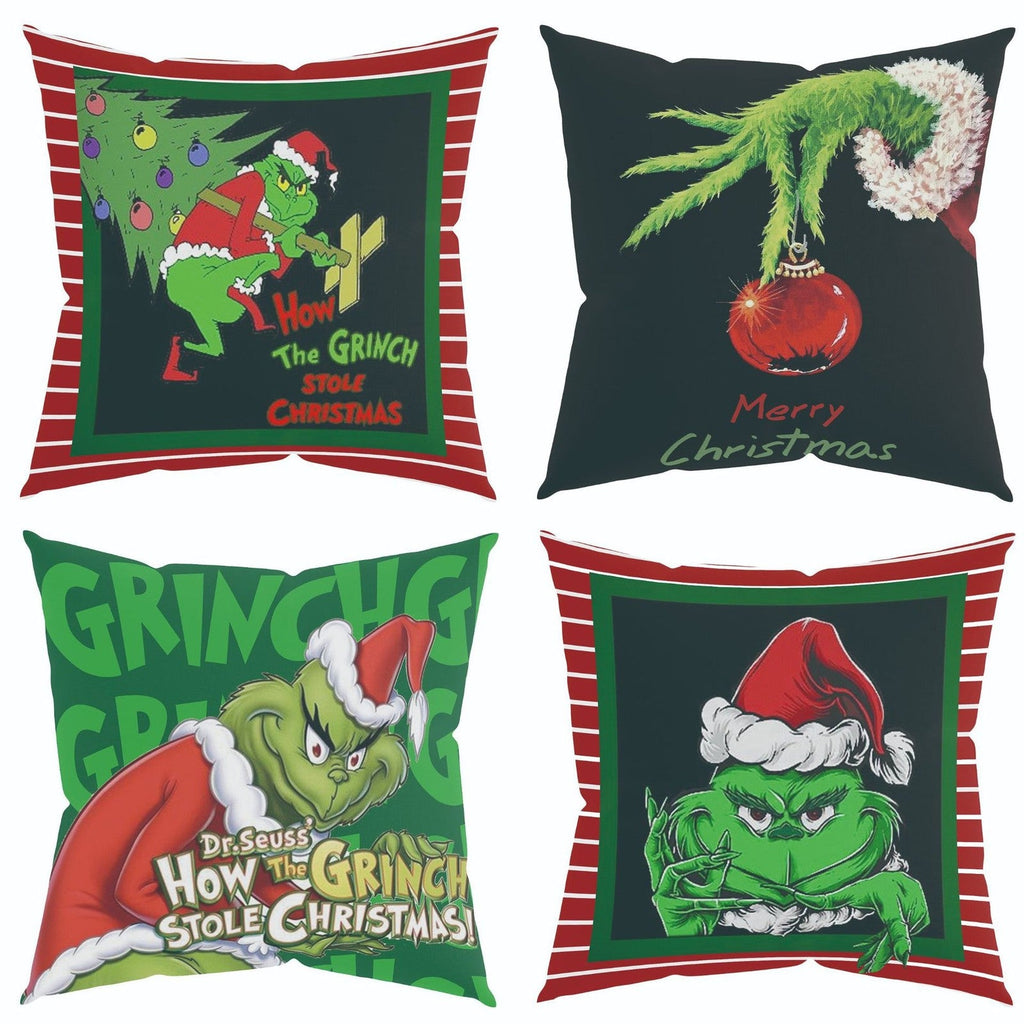 4Pcs Christmas Grinch Cushion Cover Pillow Case Xmas Sofa Pillowcase Decor~