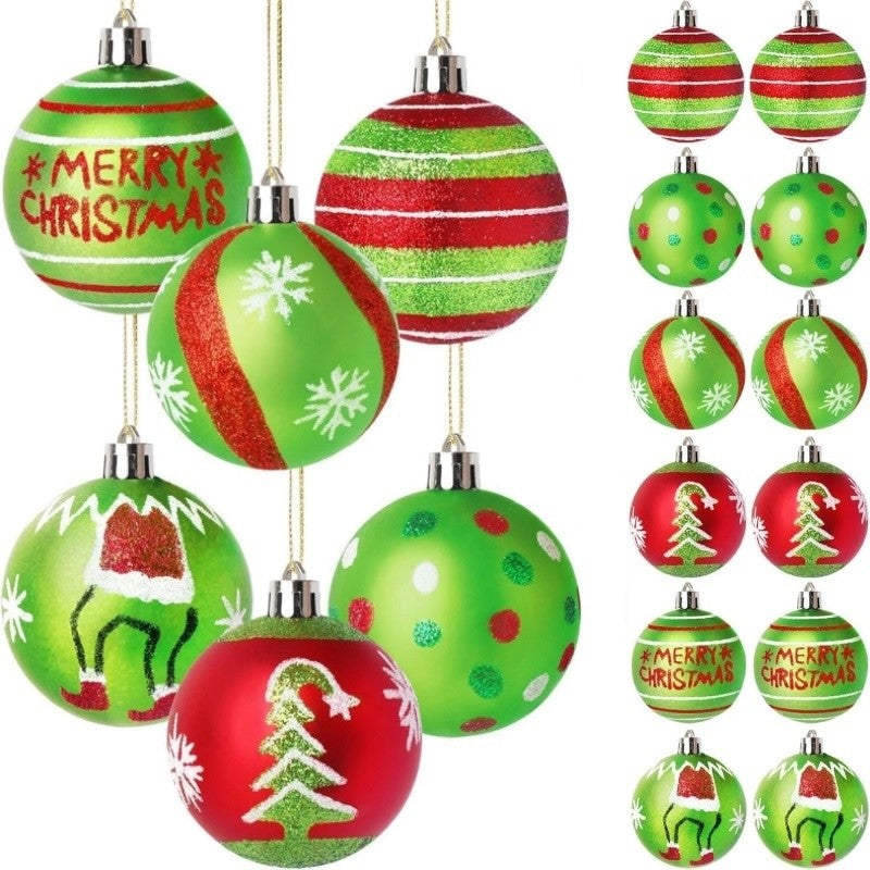 12Pcs Christmas Ball Ornaments for Tree, Grinch Red and Green Glittering