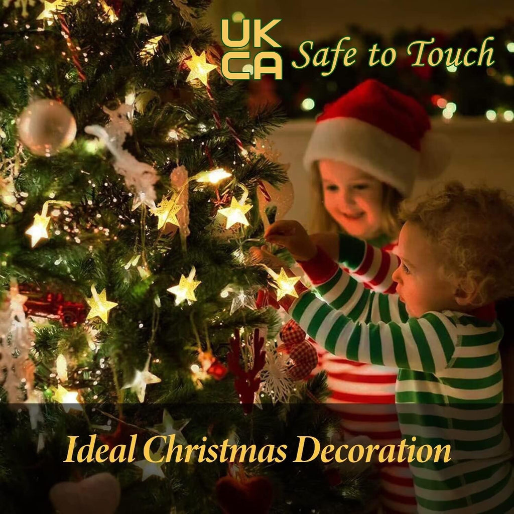 Plug in LED String Lights, Mains Powered 100 LED Star Christmas Lights with Remo