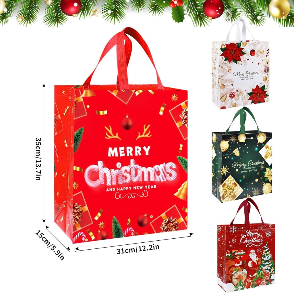 6 Pack Christmas Tote Bag, Extra Large Reusable Grocery Bag with Handle, Present