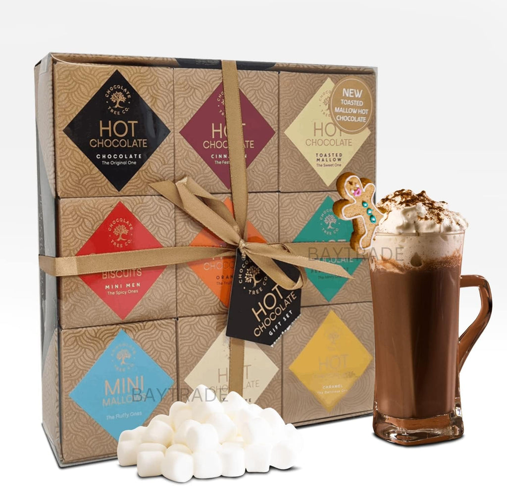 Hot Chocolate Gift Set | 9 Luxury Cocoa Powder Flavours Mini Marshmallows Gingerbread Men Biscuits | House Gifts for Couples Women Men Xmas Gifts for Kids Teens Drinking Chocolate Selection Boxes (5)
