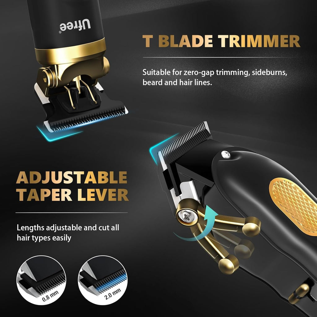Hair Clippers for Men, Professional Clippers and Trimmers Set, Cordless Clippers for Hair Cutting, Beard Trimmer, Barber Clippers, Rechargeable Electric Shaver, Gifts for Men, Black Gold