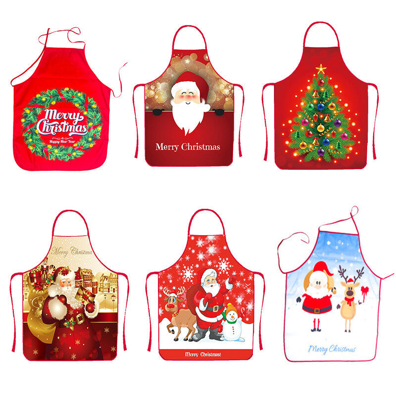Women Men Christmas Print Apron Kitchen Restaurant Cooking Work Bib Apron Party