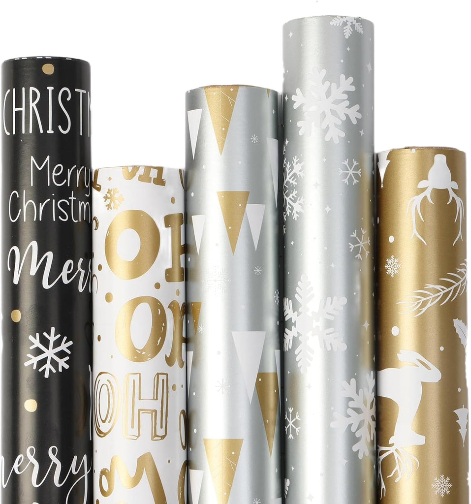Christmas Wrapping Paper - 5X 3M Roll Metallic Foil for Gift Boxes and Decoration (43 X 15M) (Gold)