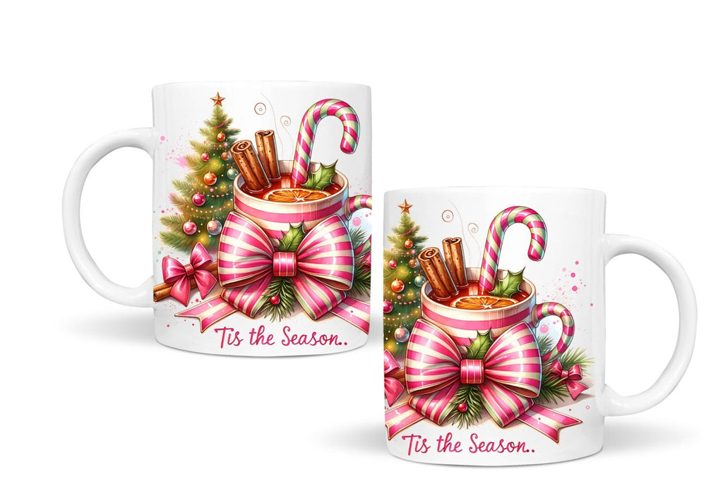 Retro Christmas Tis the Season Mug Gift 11 Oz Ceramic Hot Chocolate Coffee Tea