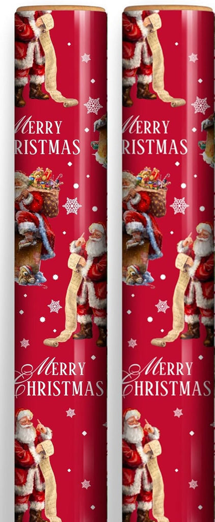 8M (2 X 4M) Traditional Christmas Gift Wrap Paper Roll - Red Santa Father Christmas
