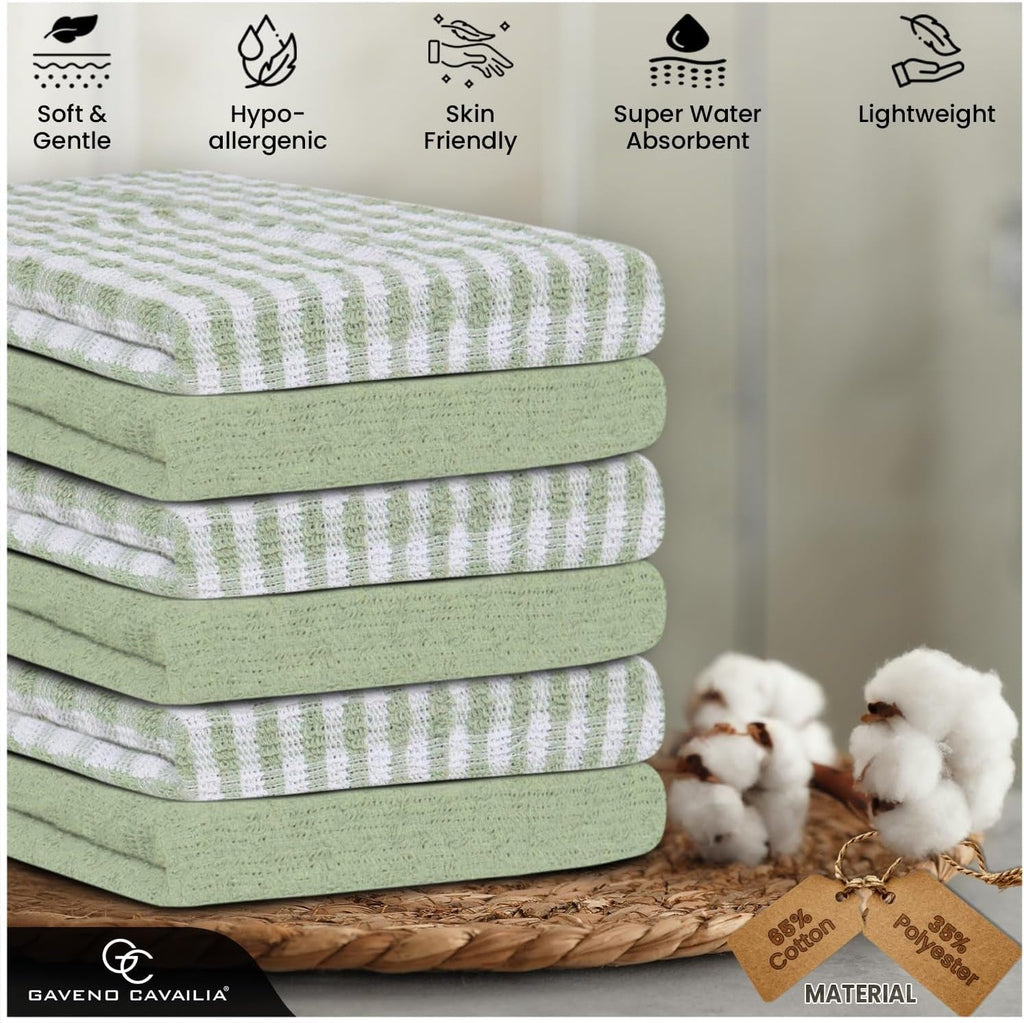 Large Tea Towels Pack of 16 | 46 X 65 Cm Sage Green Check Tea Towels Bar Kitchen Towels Set | Absorbent Chef Tea Towel Dish Cloths for Washing & Cleaning | 35% Polyester, 65% Cotton Dish Towels