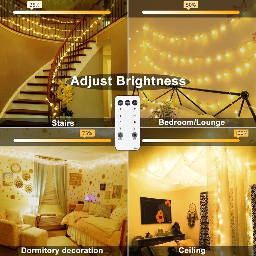 Plug in LED String Lights, Mains Powered 100 LED Star Christmas Lights with Remo