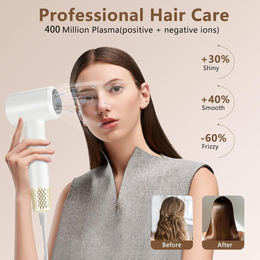 Hair Dryer Ionic, 2200W Professional Ionic Hairdryer, 110,000 RPM High-Speed Blow Dryer Motor for Fast Drying, 400 Million, HD Display, anti Frizz, Brushless Hairdryers for Women & Man