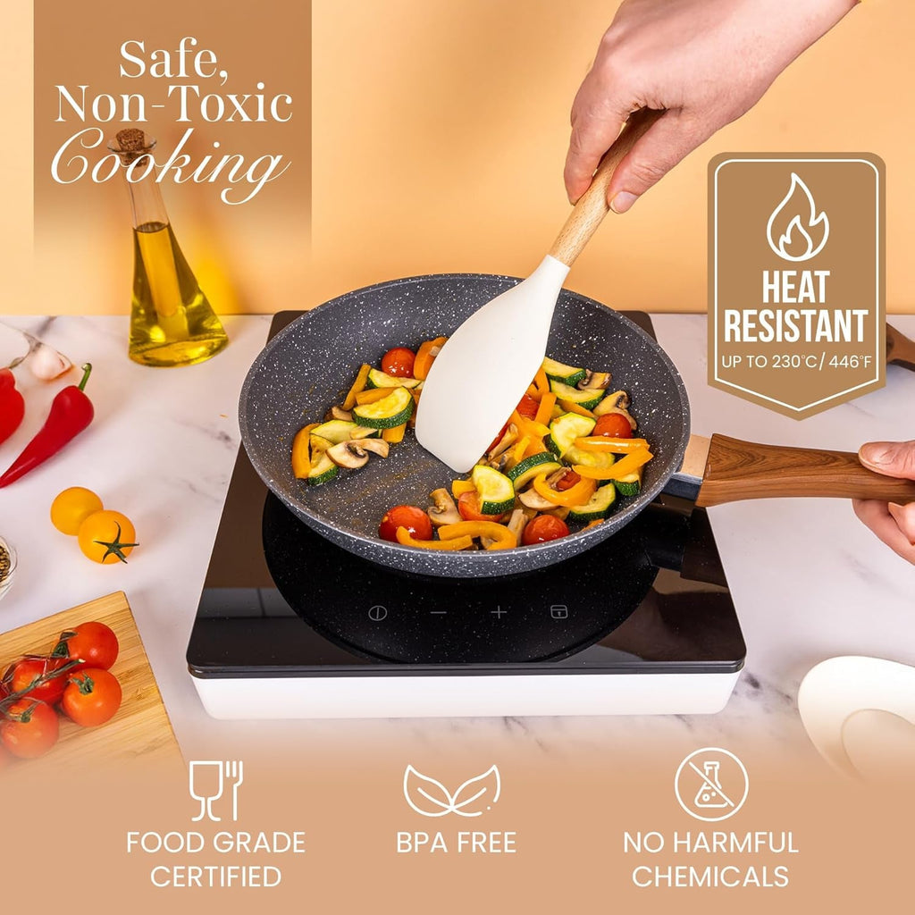 Kitchen Non Stick Cooking Utensils Set – Heat Resistant Silicone Utensils with Wooden Handle – Ladles, Spoons and Spatulas Set – Kitchen Tools & Accessories – 35Pcs, Cream – by