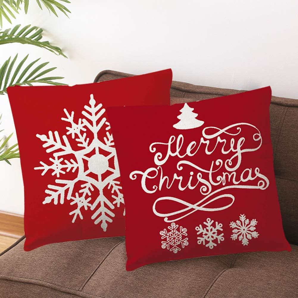Christmas Decorations Pillow Covers 4 Pack, Christmas Tree Snowflake Reindeer Sa