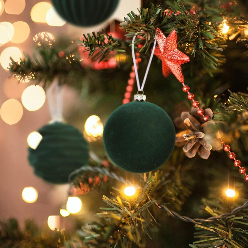 12X Velvet Christmas Balls Xmas Tree Hanging Bauble Ornament Party Decorations