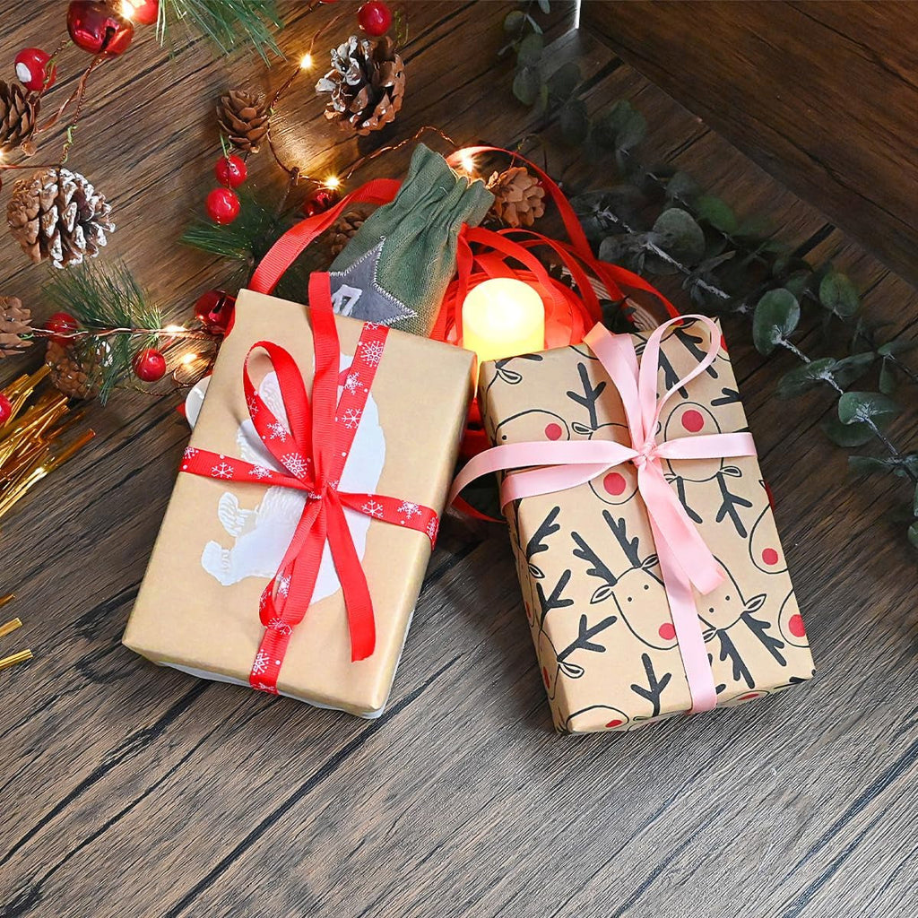 43Cm *15M Christmas Wrapping Paper Roll, Recyclable Brown Gift Wrapping Paper with Elk for Xmas Party Gifts, Birthday,Graduation,Eco-Friendly Present Decorations-Elk Head