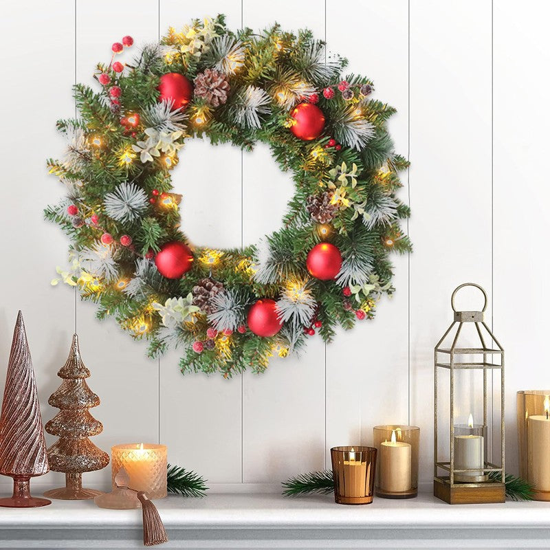 LED Christmas Wreath for Front Door Garland Christmas Xmas Ball Decor Outdoor Uk
