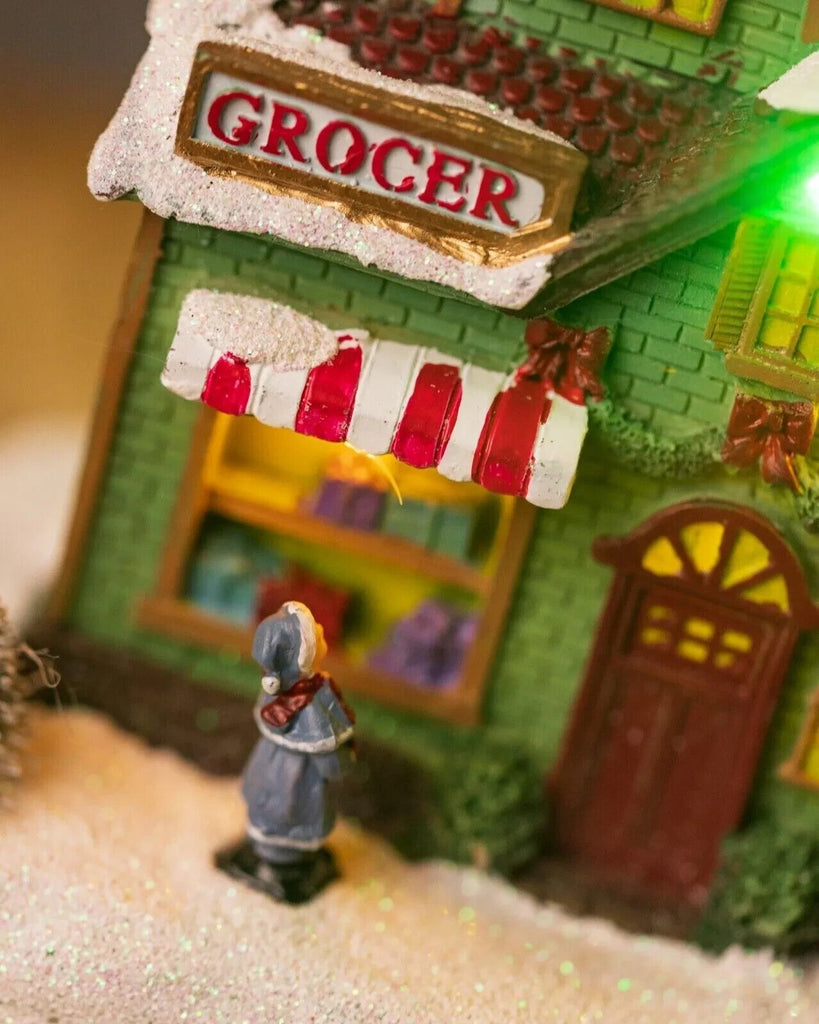 Christmas Village Scene Decoration Ornament LED Grocer Light up Xmas Home Decor