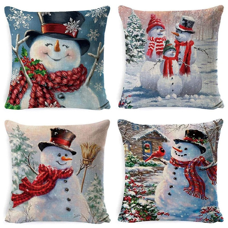 4 Pack Christmas Pillow Cushion Cover Sofa Couch Pillowcases for Xmas Decor 18''