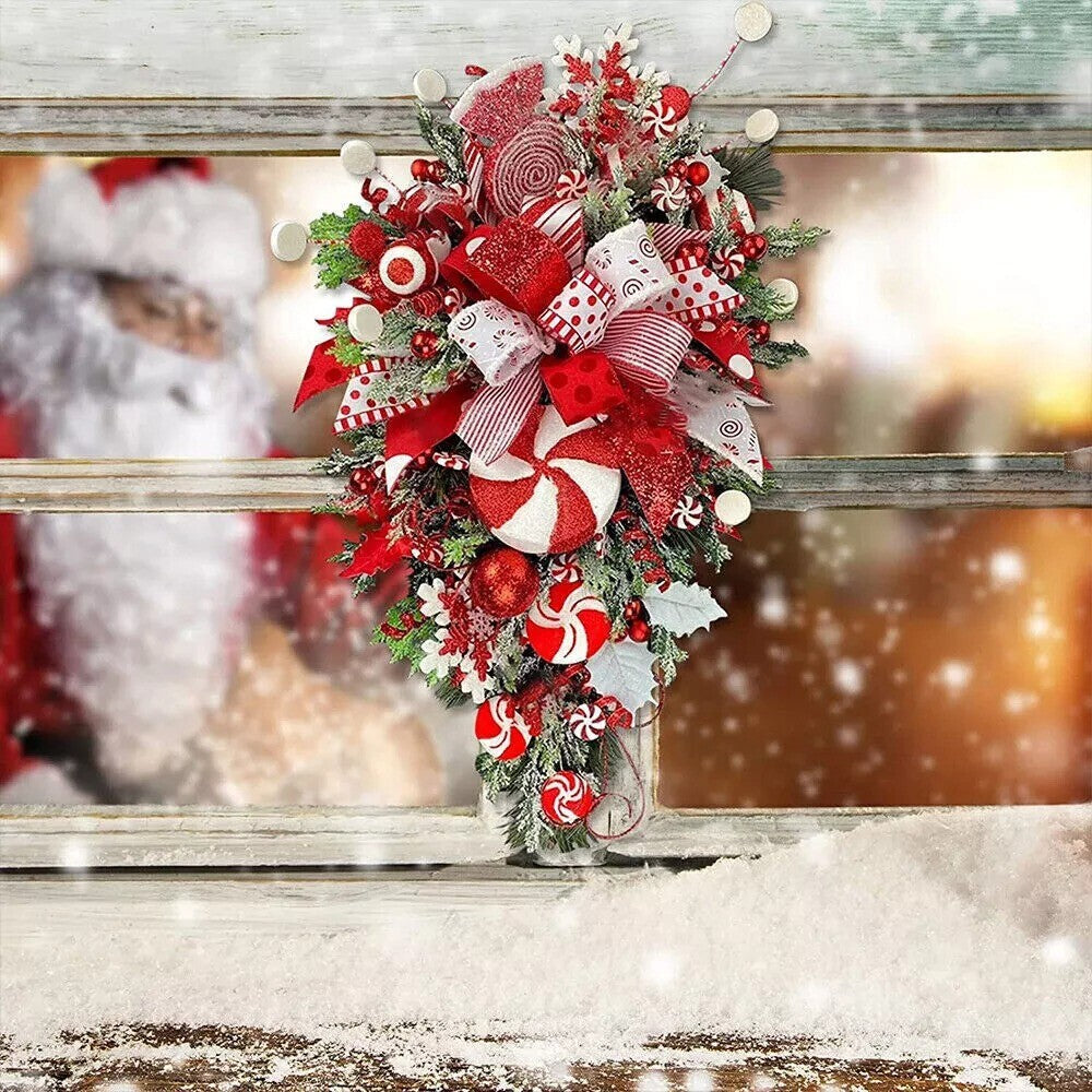 Xmas Front Door Wall Decor Candy Cane Christmas Wreath