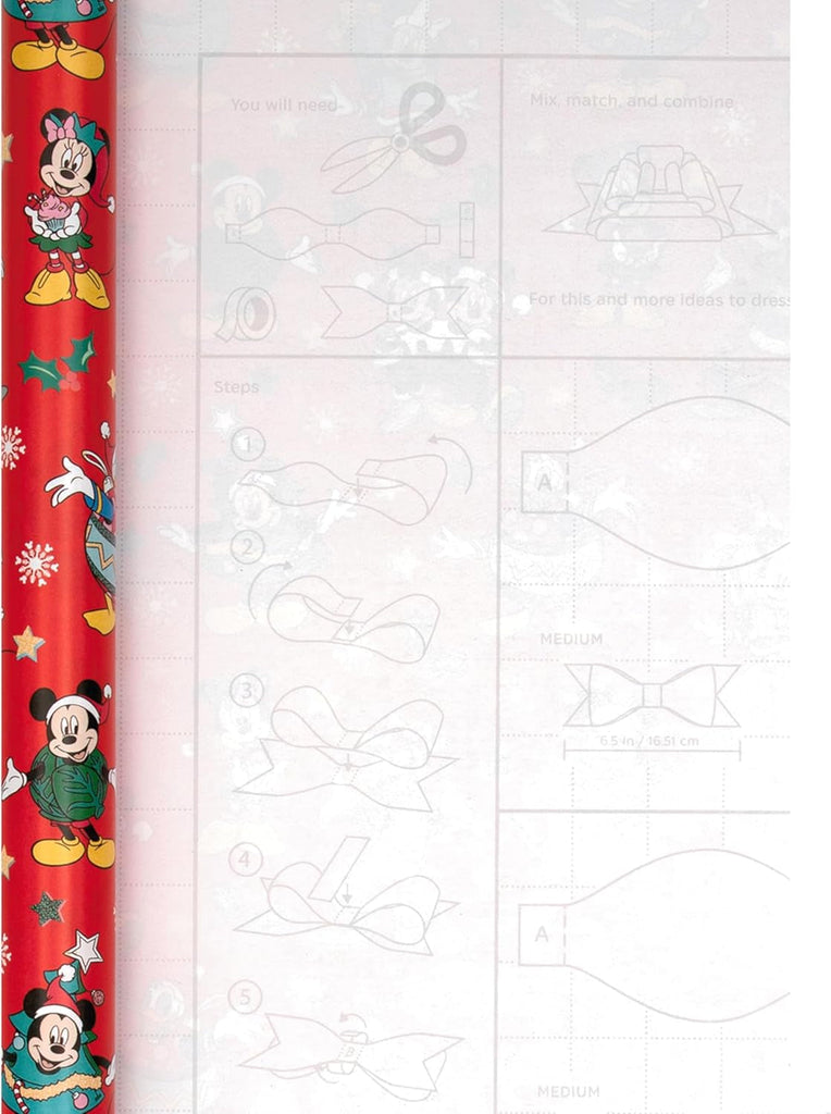Wrapping Paper, Roll Wrap, Pack of 3, Disney, Mickey Mouse, Minnie Mouse, Christmas, Red, 4M Each