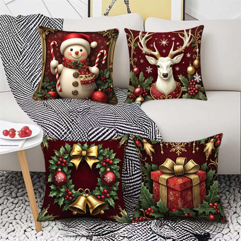 UK Red Merry Christmas Velvet Cushion Cover Xmas Pillow Case Sofa Home Decor 18"