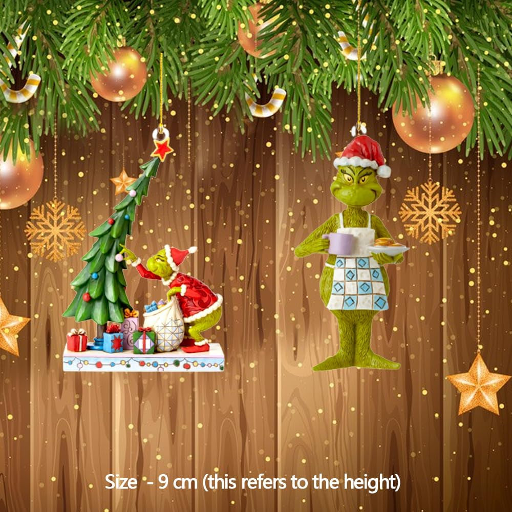 YOOYEH 8PCS Grinch Christmas Ornament Set - Fun Santa Stocking Cap Decor