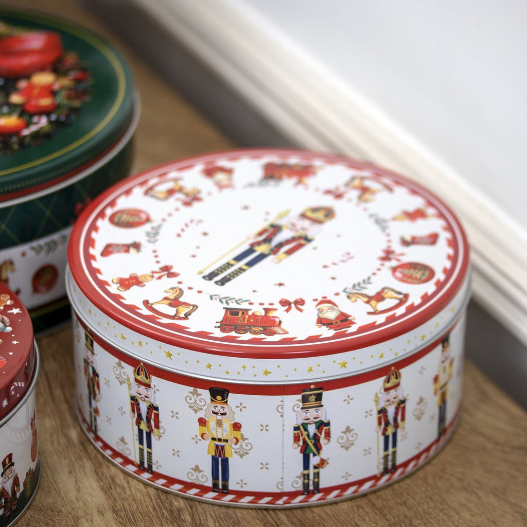 3Pc Festive Christmas Nesting Cake Tins Set Metal Xmas Kitchen Baking Storage