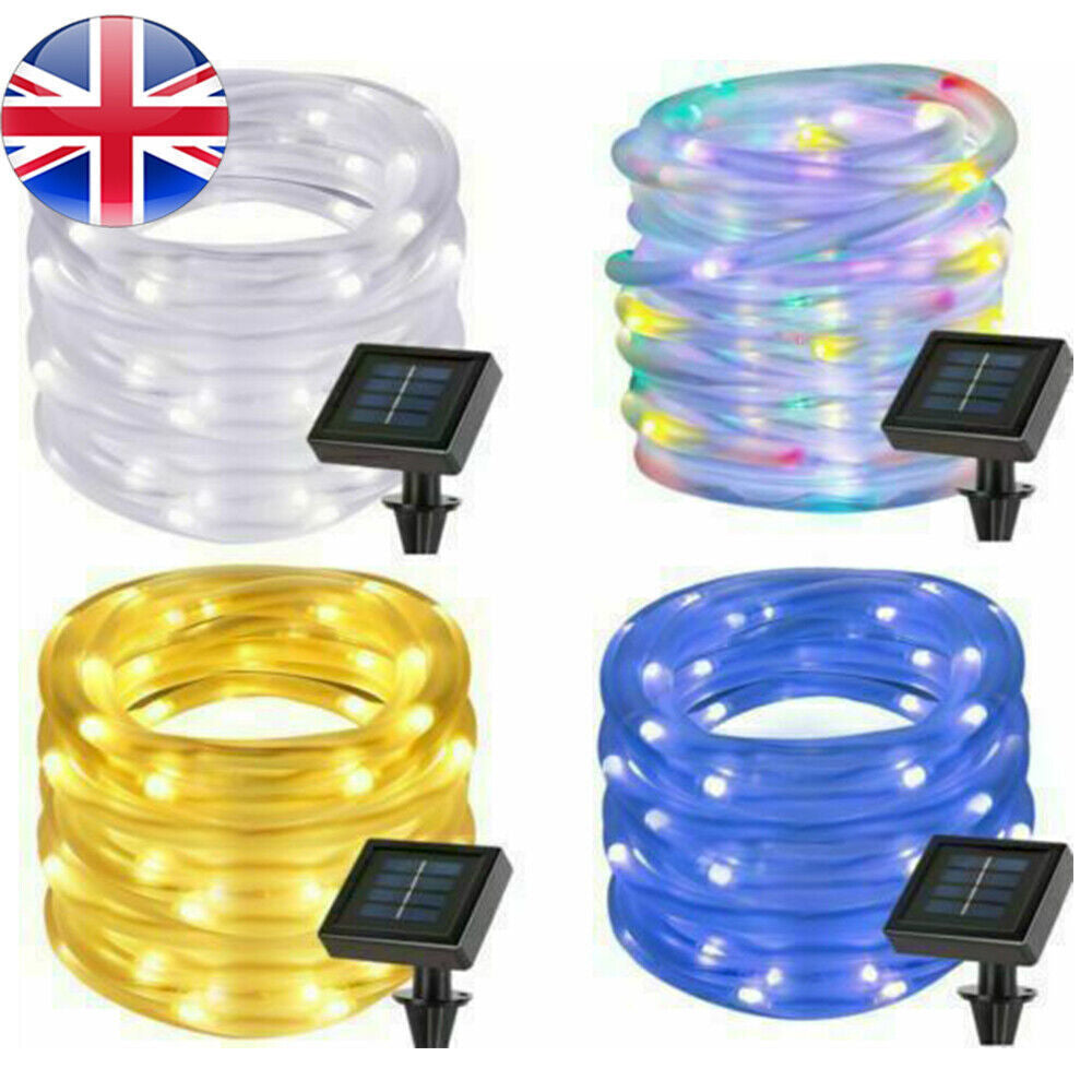 12M 100 LED Solar Rope Tube String Fairy Lights Strip Waterproof Garden Outdoor