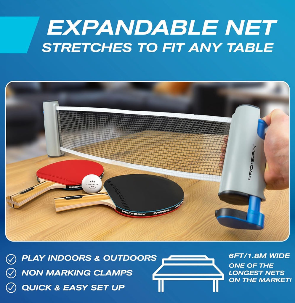 Portable Table Tennis Set | Premium All-In-One Kit with Retractable Table Tennis Net for Any Table, Bats, 3-Star Ping Pong Balls & Storage Case | Great Gift & Indoor/Outdoor Game