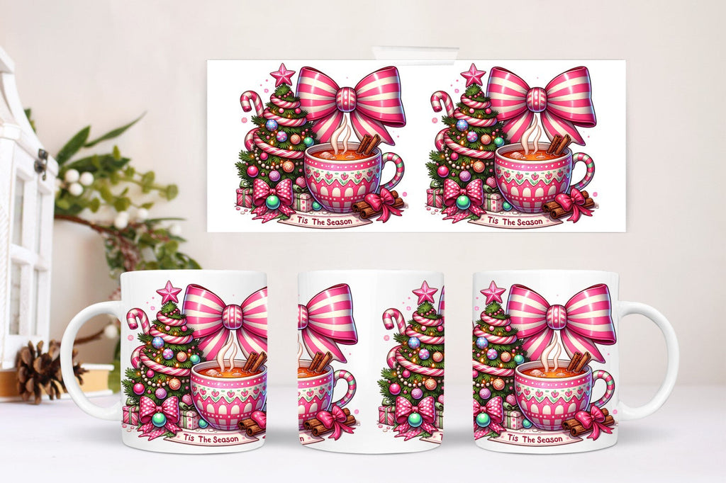 Retro Christmas Tis the Season Mug Gift 11 Oz Ceramic Hot Chocolate Coffee Tea